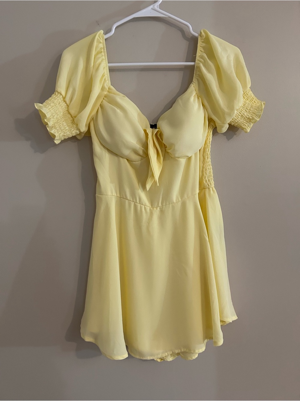 Yellow Puff-Sleeve Tie-Front Skort Jumper Mini Dress